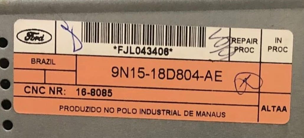 FIC Ford Figo FJL043406 serial number label - Brazil / India